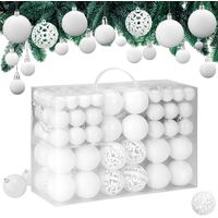 CASARIA® 100Pc Christmas Tree Baubles Set Xmas Decorations Festive Ornaments White
