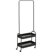 Portant à vêtements en métal avec étagère à chaussures, mobile, autoportant, noir