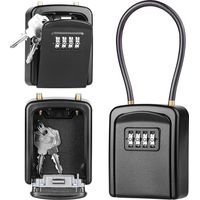 Cassetta portachiavi con cavo metallico, cassetta portachiavi sicura con combinazione a 4 cifre, resistente alle intemperie, per uso esterno, per magazzini, porte, garage, ingressi di emergenza - Nero