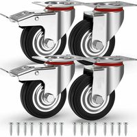 4 Roulettes pour Meubles 75mm 200KG, Roulettes Pivotantes Avec Frein, Roues Plaques Industrielles Transport -