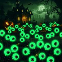 2 Stück Halloween Deko Licht Outdoor, 6 LED Augäpfel Grüne Halloween LED Lichter Solar Gartenlichter Dekoration Lichterkette für Draußen Innen Spukhäuser und Partyzubehör Solarlampen für Außen