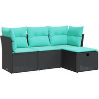 vidaXL 4 Piece Garden Sofa Set with Cushions Black Poly Rattan