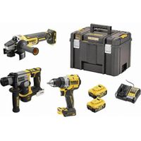 Dewalt – Pack combiné de 3 outils électroportatifs 18V avec 2 batteries 5Ah – Chargeur rapide et boîte TSTAK – Pour béton et bois dur