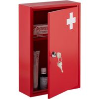 Relaxdays – Armoire à pharmacie murale verrouillable 2 niveaux – Dimensions HxLxP 32x21,5x9,5 cm – Rangement sécurisé pour médicaments – Métal rouge et blanc