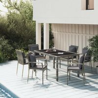 vidaXL Ensemble à manger jardin et coussins 7 pcs gris rotin