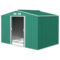 Casetta da Giardino 4,9 m² Fondazione 4 Prese d'Aria 2 Porte Scorrevoli Capanno Attrezzi Lamiera Acciaio Verde Scuro 277x195x192 cm