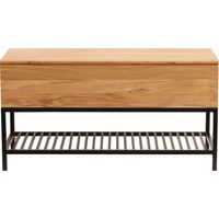 Banc d'entrée industriel avec coffre de rangement en bois massif et métal noir L100 cm SORG