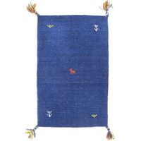 Tapis Gabbeh indien Tapis Agra - Tapis en laine - 120x70cm, Rectangular - 100% Laine vierge - Tissé main - Bleu foncé