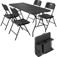 Ensemble table chaises camping 5 pièces table pliante 4 chaises HDPE métal noir