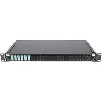 Gigamedia TIRRA6SCOM3: Bandeja óptica negra de 1U multimodo OM3 equipada con 6 conectores SC dúplex de color turquesa