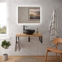 BATHME NIZA Encimera de Baño con Lavabo SOLID SURFACE Negro Mate Color Roble - Medida: 120 CMS - ref: 96069