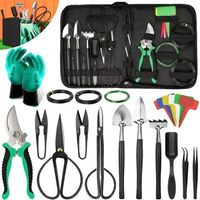 Kit Bonsai 24 Pièces Outils Bonsai avec Ciseaux pour Bonsaï, Fil de Ligature pour les Bonsaïs, Mini Râteau et Pelle, Sécateurs de Jardin