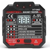 Testeur de prise électrique, HT106D Détecteur de prise, Testeur de polarité LCD 300V, Testeur Prise electrique Detecteur Cablage