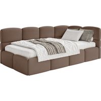 Selsey Cloudy – Lit ado 120x200 cm, tête de lit à droite, matelas & coffre de rangement, velours marron