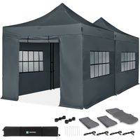 VONROC Tente de réception 6x3 m grise lot 2 tonnelles pliantes avec parois et kit connexion S5 PT501XX