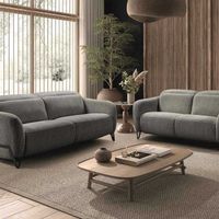 Ensemble Canapé relax électrique + canapé fixe tissu polyester gris - AMSTEN