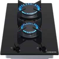 Arebos – Plaque de cuisson gaz 2 feux encastrable en verre trempé – Brûleur rapide 2400W et semi-rapide 1800W – Compatible gaz naturel et propane