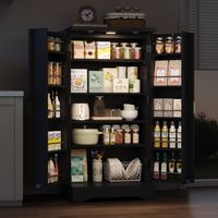 Aparador de cocina 60,5 x 40 x 120 cm - Armario de almacenamiento con iluminación LED con sensor y estantes ajustables - negro europeo