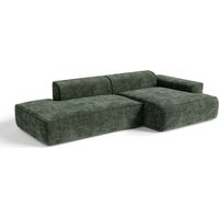 Canapé d'angle droit 4 places en velours tramé vert olive