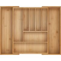 Relaxdays range-couverts extensible 7–9 compartiments, insert tiroir coulissant, HxLxP:5x29,5–47,5x38 cm, bambou