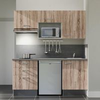 Kochnischen K20L-PT - 180 cm - Laminatplan, spüle Edelstahl, - Holzfront - betongraue Laminatplatte - Kredenzen ja + Haushaltsgeräte Edelstahl