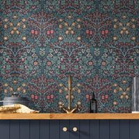 Papier peint intissé à motif – Blackthorn Navy – Dimensions 1005 x 52 cm – Raccord droit 61.58 cm – Résistant à la lumière
