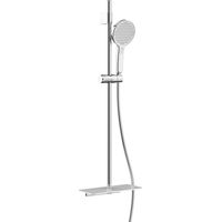 Swiss Aqua Technologies Conjunto de ducha con teleducha de 3 chorros, barra de 93,8 cm, repisa de cristal templado, Cromo/Blanco
