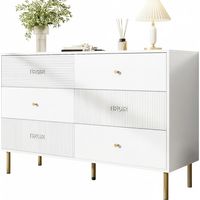 Commode blanche moderne 6 tiroirs, meuble de rangement MDF 120 x 40 x 78 cm