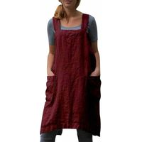 Green Mobility-Tablier de jardinage Tablier en lin de coton moyen pour femme Tablier à dos croisé Robe chasuble pour la cuisson Cuisine Jardinage Travail - Rouge