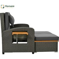 Canapé de jardin en rotin extérieur avec dossier réglable et repose-pieds en acacia HOMAIRE