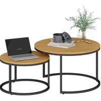 Lot de 2 tables basses gigognes empilable design industriel plateau imitation ciment pieds en métal marron