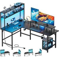 Bureau Gaming - EcoFurnix Bureau en L 150 cm - Fibra de carbono negra - LED y toma USB integrada - Almacenamiento