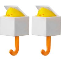 2Pcs Creative Adhesive Coat Cat Hook, Yellow Cute Cat Key Holder for Wall, Plastic Home Storage Hooks