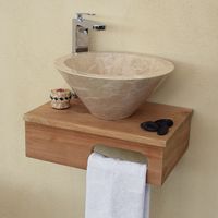 Meuble bas de salle de bain suspendu en teck massif – Dimensions L 44 x l 30 x h 15 cm – Découpe pour serviette – Résistant à l'humidité – Wildwater