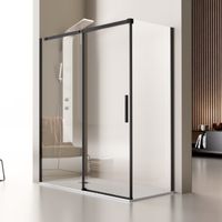 Paroi de douche fixe + Porte coulissante LUNA profil noir mat 105 cm Paroi latérale : 76.5 - 79 cm