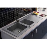 Carea Cuisine & Bain – Évier à encastrer 2 bacs Carealith® – Résistant à la chaleur jusqu'à 300°C – Hygiénique et facile à entretenir – Dimensions 117x50x18 cm