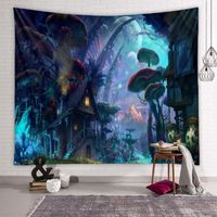 Tenture Murale Forêt Maison, Tapisserie Psychédélique Fantaisie Tapisseries Murale Champignon Chateau, Tapestry Hippie Décoration Tenture Couverture pour Chambre Salon(200 x 150cm)-Fei Yu