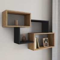 Estantería de pared de doble posición LOUANE haya y madera de aspecto negro