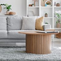 Le Quai Des Affaires – Table basse ronde 80 cm – Décor chêne artisan – Hauteur 42 cm – Piètement circulaire pour esthétique unique