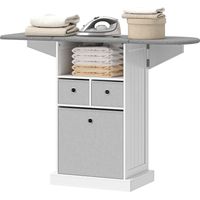 Mueble de Plancha con Ruedas Tabla de Planchar Plegable 3 Cajones de Tela 121x37x89,5 cm Blanco