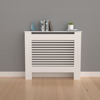 Unho – Cache radiateur moderne blanc – Dimensions extérieures 78 x 19 x 101 cm – MDF robuste avec lattes horizontales – Installation facile