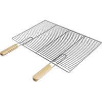 ECD Germany Griglia Barbecue Acciaio Inossidabile con Manici in Legno Grill BBQ Antiaderente Antirugine Portatile Dimensioni 60 x 40 cm Graticola per Carne Arrosti Pesce Verdure