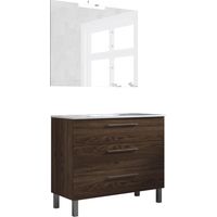 Ensemble de salle de bain meuble 100cm STAY THREE CLASSIC bois foncé - Vasque - Miroir - Applique