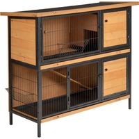 Jaula para Conejos Techo Asfáltico Abatible Puertas Pestillo Bandejas Extraíbles 122x50x101 cm