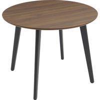 Round dining table walnut wood effect black metal legs 4-seater, Azylis, 100x100x76 cm