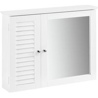 SoBuy BZR55-W Spiegelschrank mit Lamellentür Hängeschrank mit Spiegeltür Wandschrank Badschrank Spiegel Wandspiegel Badspiegel weiß BHT ca: 65x49x15cm