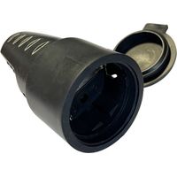 Presa Schuko Volante Con Contatto Messa A Terra Femmina IP44 Gomma AntiSpruzzo Con Copperchio 16A/250v Nera