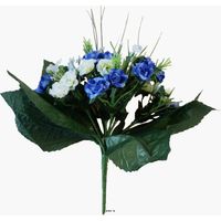 Bouquet de Roses factice 35 fleurs et feuillage H24cm jolie Bleu royal - couleur: Bleu royal 250