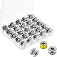 25 Pcs Canette Metal Machine A Coudre, Canette Machine A Coudre,Canettes De Couture,Machine À Coudre De Canette Vide avec Boîte De Rangement,Canette Singer pour Machine À Coudre Domestique,Argenté