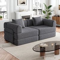 AMXCNOY Canapé-lit 2 en 1 en chenille avec compartiment de rangement dans l'accoudoir, trois cadres métalliques et de multiples options de configuration.